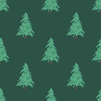 sencillo bosquejo sin costura modelo con geométrico mínimo escandinavo Navidad árbol garabatear para decorativo imprimir, envase papel, saludo tarjetas y tela vector