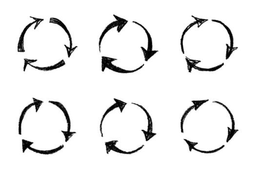 environment reuse Set of hand drawn recycle arrow icon Recycling resources symbol Reuse of materials, zero waste, green environment, saving the planet vector