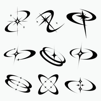 Y2K Cosmic Orbit Elements with Sparkle Stars Futuristic Abstract Set vector