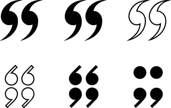 Quotation Marks Icon Set in Flat and Outline Style vector