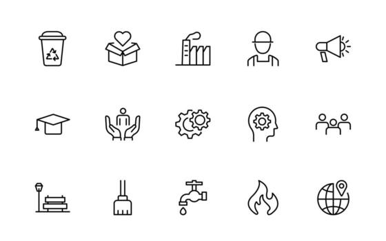 Set of line Public Services icons. Minimal thin line web icon set. Line icons related to public utilities. Gas, electricity, water, heating. vector