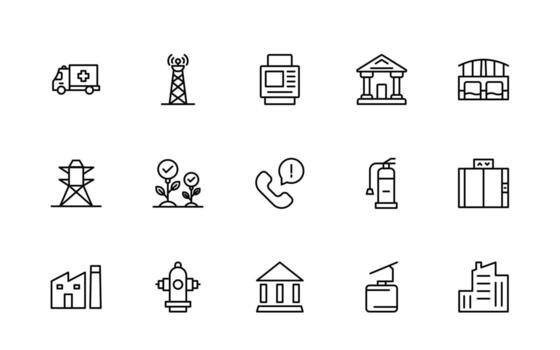 Set of line Public Services icons. Minimal line web icon set. Line icons related to public utilities. Gas, electricity, water, heating. vector
