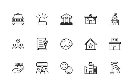 Set of line icon for Public Services. Minimal linear web icon set. Line icons related to public utilities, water, heating, Gas, electricity.. vector