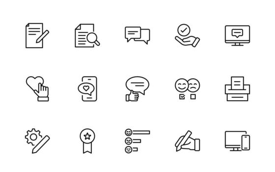Survey feedback thin line icons. For website marketing design, logo, app, template, ui, testimonial, customer icons. vector
