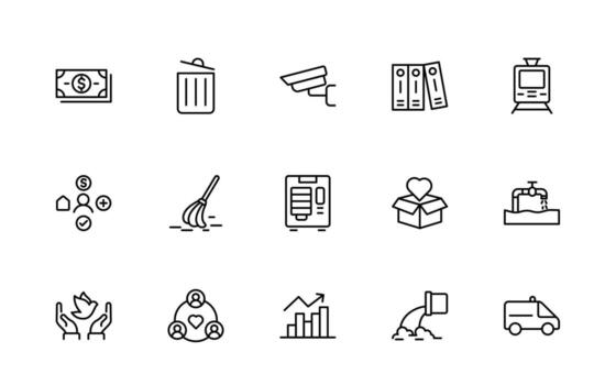 conjunto de línea público servicios iconos mínimo Delgado lineal web icono colocar. línea íconos relacionado a público utilidades. gas, electricidad, agua, calefacción. vector