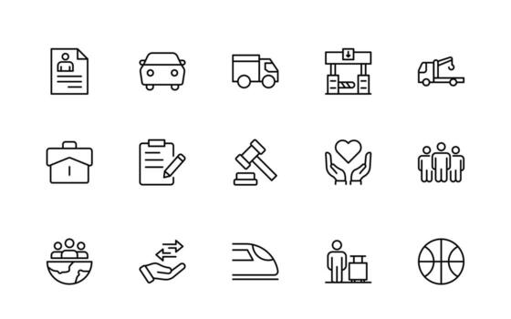 Set of outline Public Services icons. Minimalist thin linear web icon set. Line icons related to public utilities, water, heating, electricity. vector