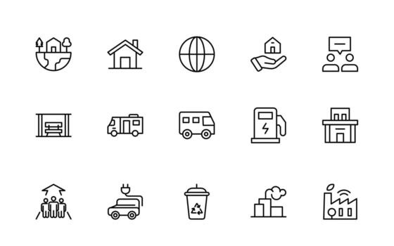 conjunto de contorno público servicios iconos minimalista Delgado lineal web icono colocar. línea íconos para público utilidades. gas, electricidad, agua, calefacción. vector