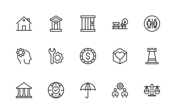 Set of outline Public Services icons. Minimal thin linear web icon set. Line icons related to public utilities, electricity, water, heating, Gas. vector