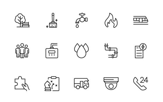 conjunto de contorno público servicios iconos mínimo lineal web icono colocar. línea íconos relacionado a público utilidades. gas, electricidad, agua, calefacción. vector