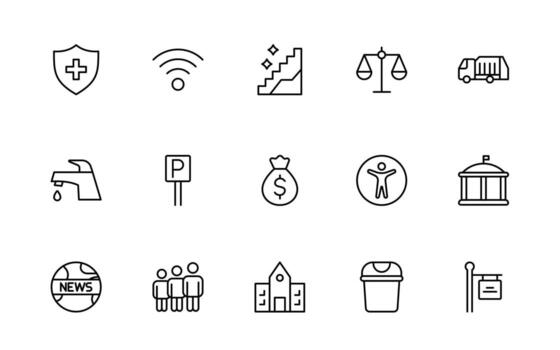 Set of line icon for Public Services. Minimalist linear web icon set. Line icons related to Gas, electricity, water, heating, public utilities. vector