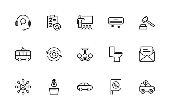 Set of line Public Services icons. Minimalist thin linear web icon set. Line icons related to public utilities. heating, Gas, electricity, water. vector