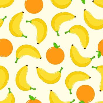 A cheerful pattern of bananas and oranges creates a fun and vibrant design. vector