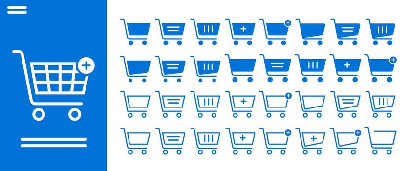 minimalista compras carro icono conjunto para comercio electrónico ui y móvil aplicaciones vector