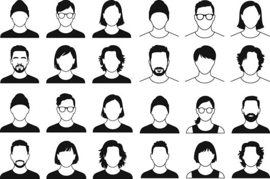 Diverse User Profile Icons Black and White Avatar Collection for Websites and Apps vector