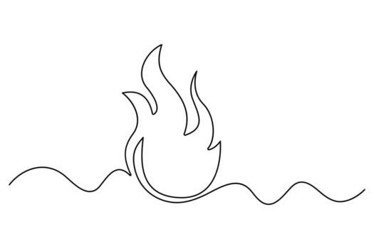 Minimal one line sketch of fire flame continuous outline isolated on white background for abstract burning design vector