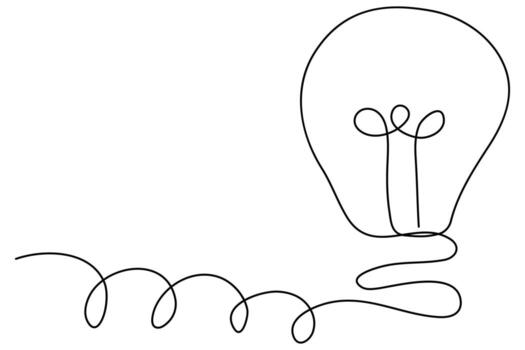 Continuous one line drawing of light bulb outline minimal lamp idea symbol illustration vector