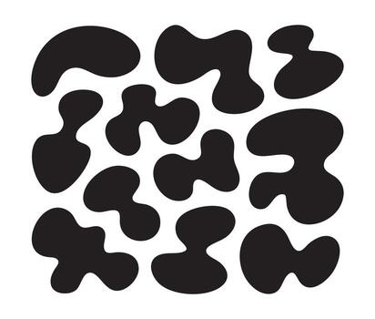 Abstract Silhouette Composition Featuring Eccentric Irregular Shapes Dense Central Cluster Framed With One Inch Uniform White Margin Version vector