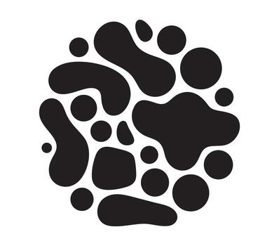 Silhouette Cluster Featuring Random Geometric And Fluid Odd Shapes Solid Flat Fill Central Cluster Surrounded By Uniform White Space Version vector