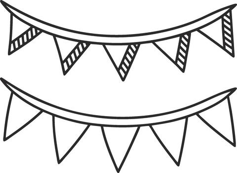 Two strings of festive party flags, perfect for adding a celebratory touch to designs for birthdays, holidays, and special events vector