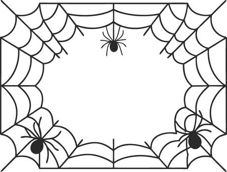 Spiderweb frame with spiders hanging and crawling on the web, perfect for halloween designs, invitations, or spooky themed projects vector