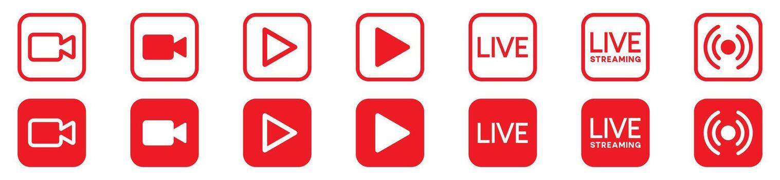 En Vivo transmisión íconos botón conjunto vector