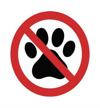 Strict No Pets Allowed Sign Red Circle Warning Symbol prohibiting animals, creating a serious and prohibitive mood. vector