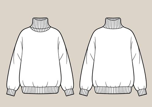 turtleneck sweater sketch Front and back view of a white vector