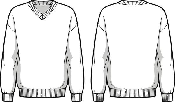 v neck sweater Front and back view sketch of a classic design vector