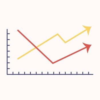 An arrow going up and a graph showing a downward trend vector