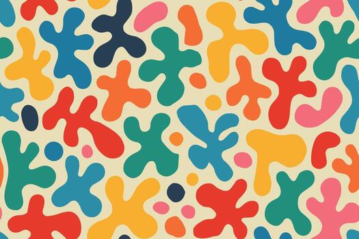 Seamless Colorful abstract splatter pattern with Memphis-style blob shapes vector