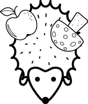Hedgehog with apple and mushroom icon. Simple outline of autumn set for UI and UX, website or mobile application on white background on white background vector