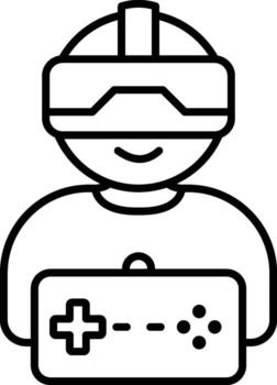 realidad virtual, juego, jugador icono. sencillo Delgado línea, contorno de deporte íconos para ui y ux, sitio web o móvil solicitud en blanco antecedentes vector