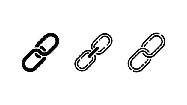 Three Black Chain Link Icons on White Background connection symbol vector