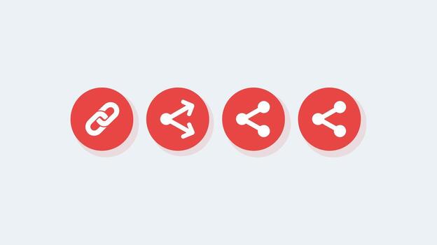 Four red circular icons with white symbols for link and share connection vector