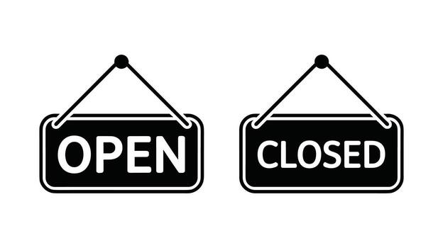 Two hanging signs one with the word OPEN and the other with the word CLOSED open closed vector