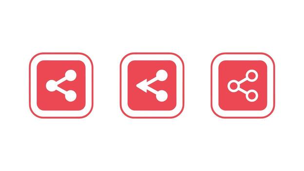 Three Red Rounded Square Icons with White Share Symbols sharing network vector