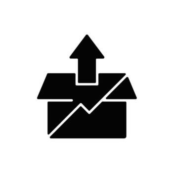 Black and White Illustration of an Open Box with an Arrow Pointing Upwards for Direction vector
