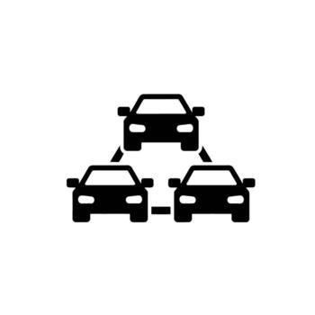 Three Cars Forming a Triangle Symbolizing Vehicle Connectivity Networking and Automated Driving Systems vector