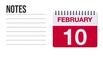 febrero 10 calendario animación con gratis espacio para notas y escritura 4k movimiento gráfico elemento video