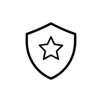 Icon of Shield with Star Simple Design on White Background Line Art vector