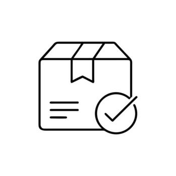 Minimalist Package with Ribbon and Check Mark Icon on White Background vector