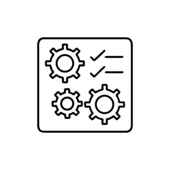 Gear Checklist Symbol with Tick Marks on White Background Line Art Icon vector