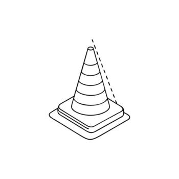 Simple Outline Style Safety Cone with White Background and Dotted Line vector