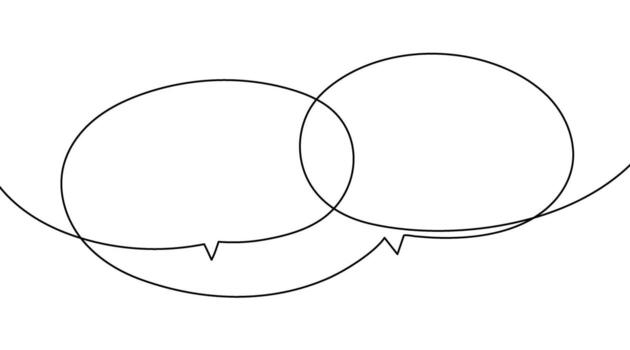 Speech bubbles in one continuous line drawing. Simple linear chat clouds and dialogue icons. Comic text comment concept in editable stroke contour illustration. vector