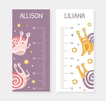 Height Chart with Cute Snail Character as Gastropod with Coiled Shell Template vector