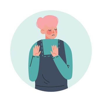 Young Man Making Negative Hand Gesture Showing Stop Sign in Circular Frame Illustration vector