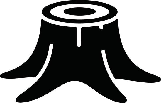 A stark black silhouette of a weathered tree stump with visible roots on a white background vector