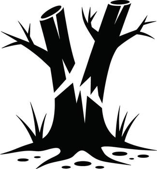 Broken tree stump silhouette with jagged edges and sparse grass vector