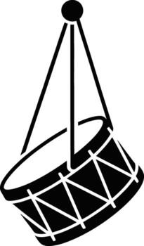 Simple black silhouette of a drum hanging by strings on a white background vector