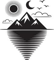 Dom Luna montañas y agua reflexión silueta Arte vector